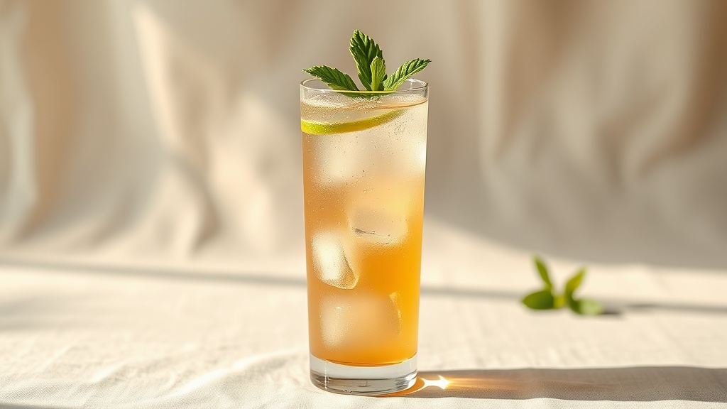 Infusion de gingembre glacée avec citron vert et menthe fraîche dans un grand verre