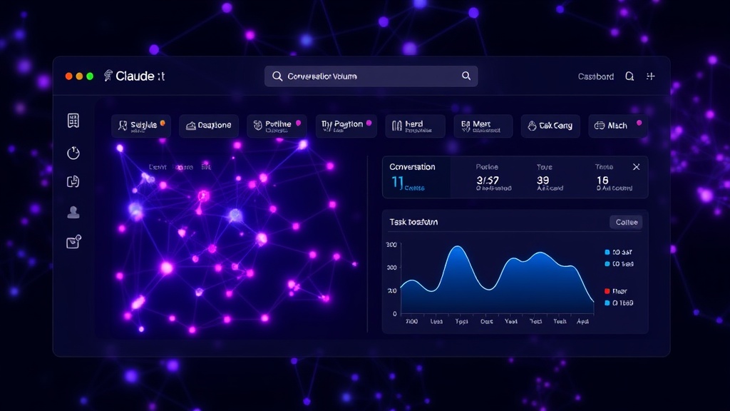 Mockup of the Claude Reflect dashboard showing conversation volume and task breakdown.
