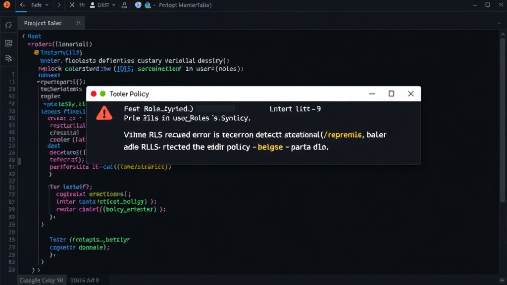 PostgreSQL error log snippet showing RLS recursion detected in user_roles policy