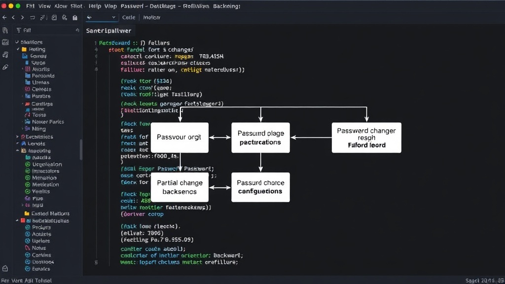 Diagram showing a password change flow with multiple configurable backends and potential failure points.