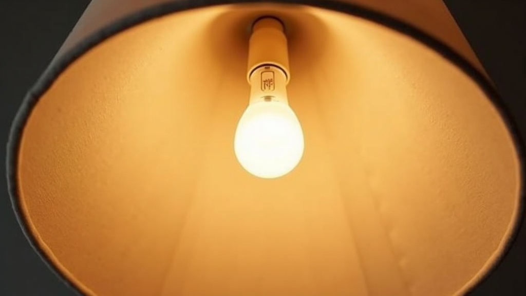 Interior of linen lampshade showing safe clearance between lining and LED bulb