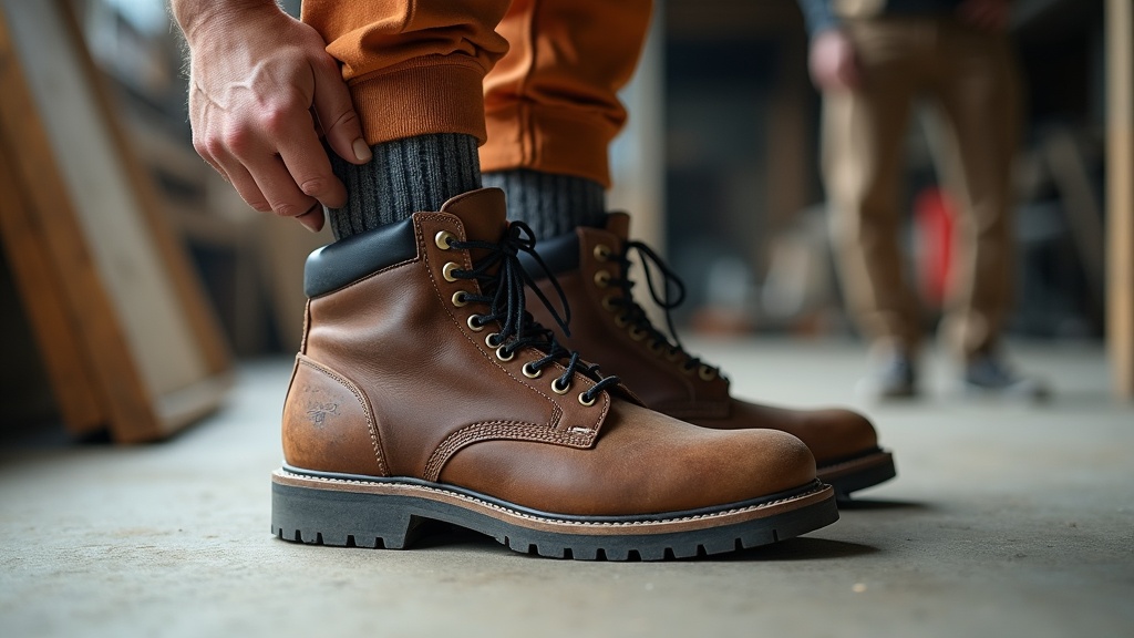Darn Tough Men's Steely Boot Midweight Work Sock on a jobsite