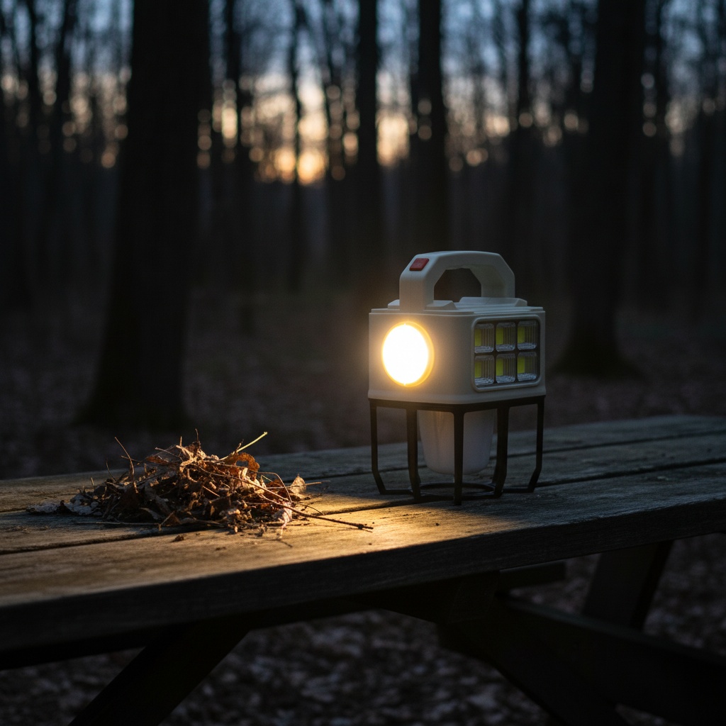 Customer's lantern charging on car dashboard during road trip