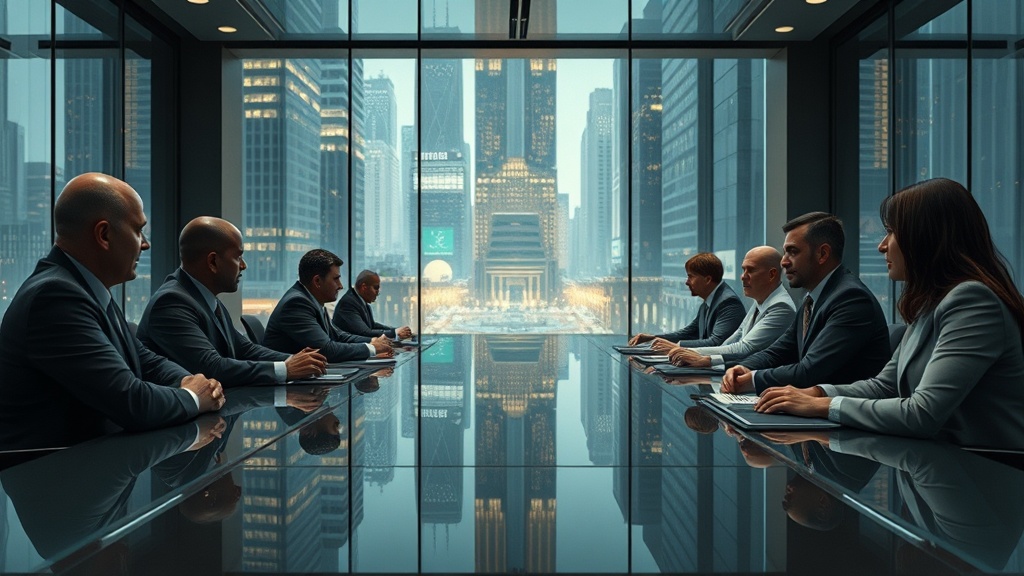 A modern civic debate room representing public accountability
