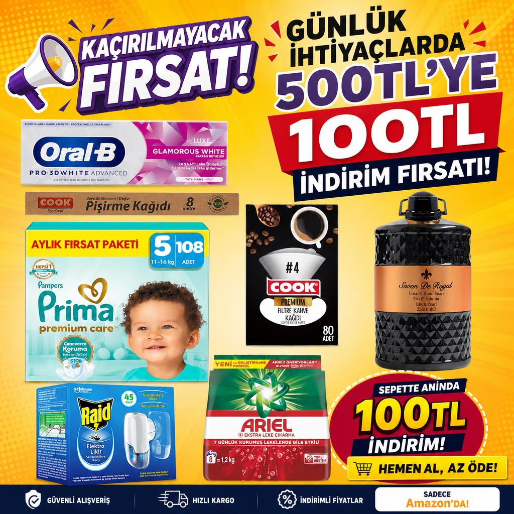 GÜNLÜK İHTİYAÇLARDA 500TL'YE 100TL İNDİRİM FIRSATI!