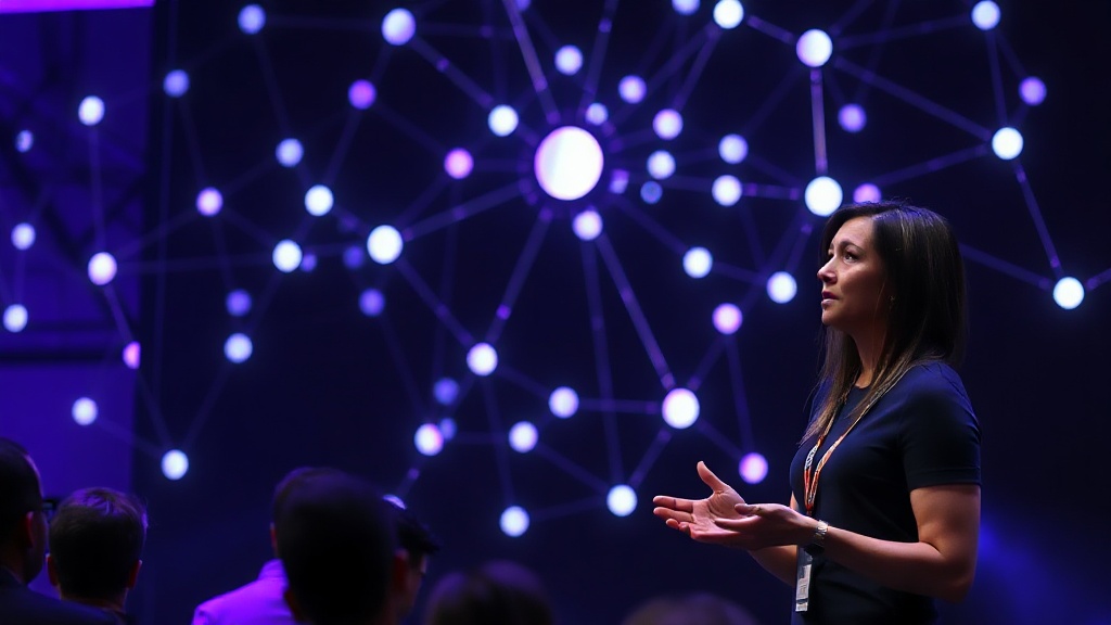 Claire Vo presenting her AI model comparison methodology at a tech conference