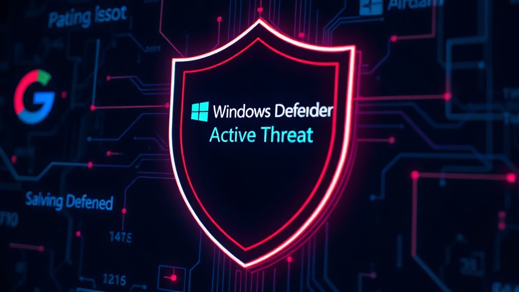 Windows Defender interface showing active threat scan status