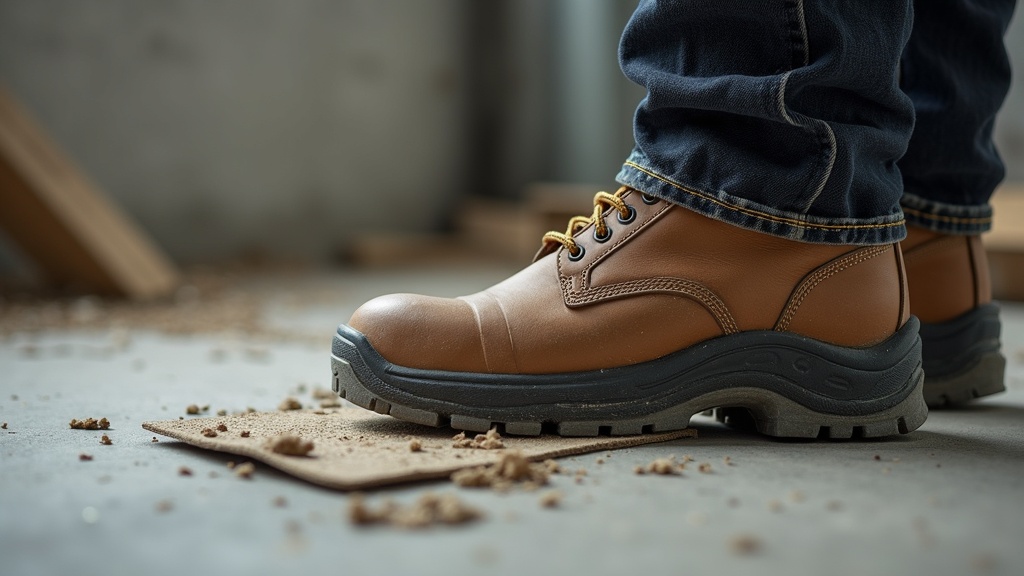 Plantillas cómodas para botas de trabajo en una obra