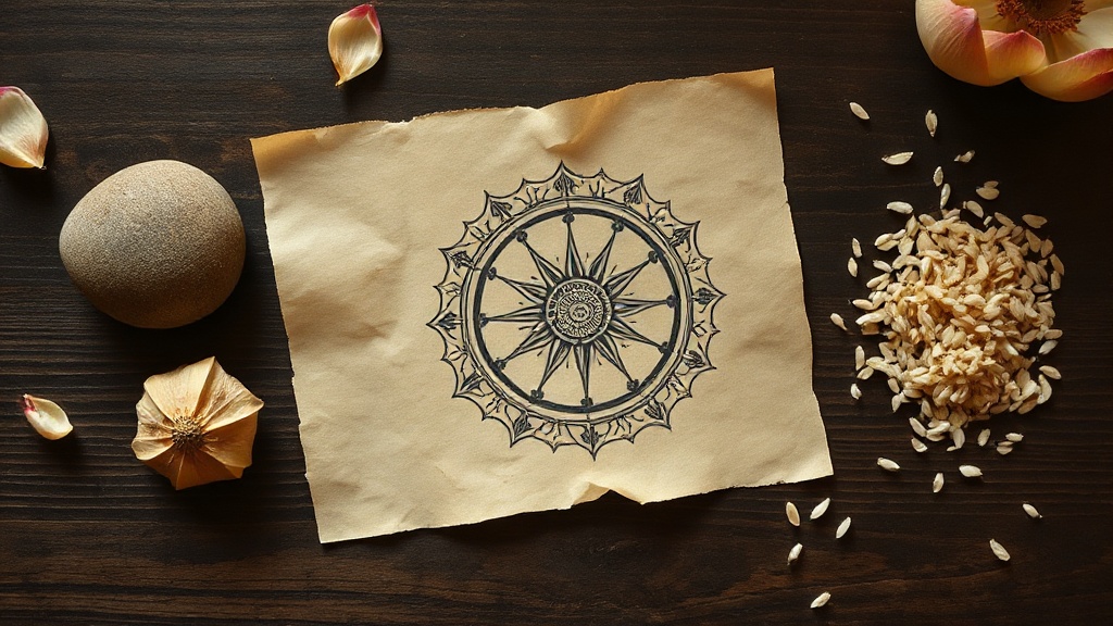Représentation de la Roue de la Vie bouddhiste illustrant les six sphères du Samsara et les cycles de renaissance