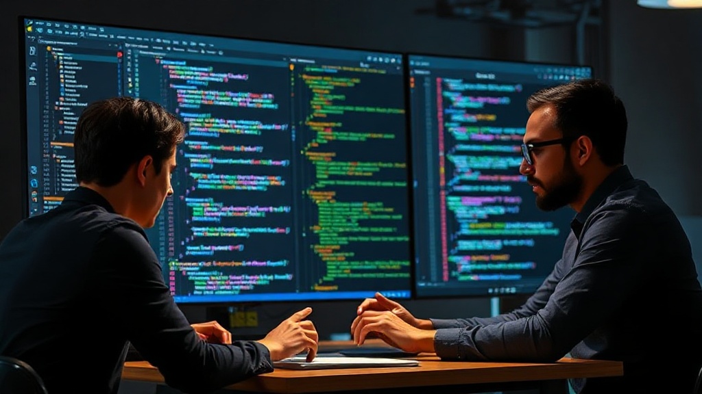 Developer team collaborating on React Native code for a fintech application