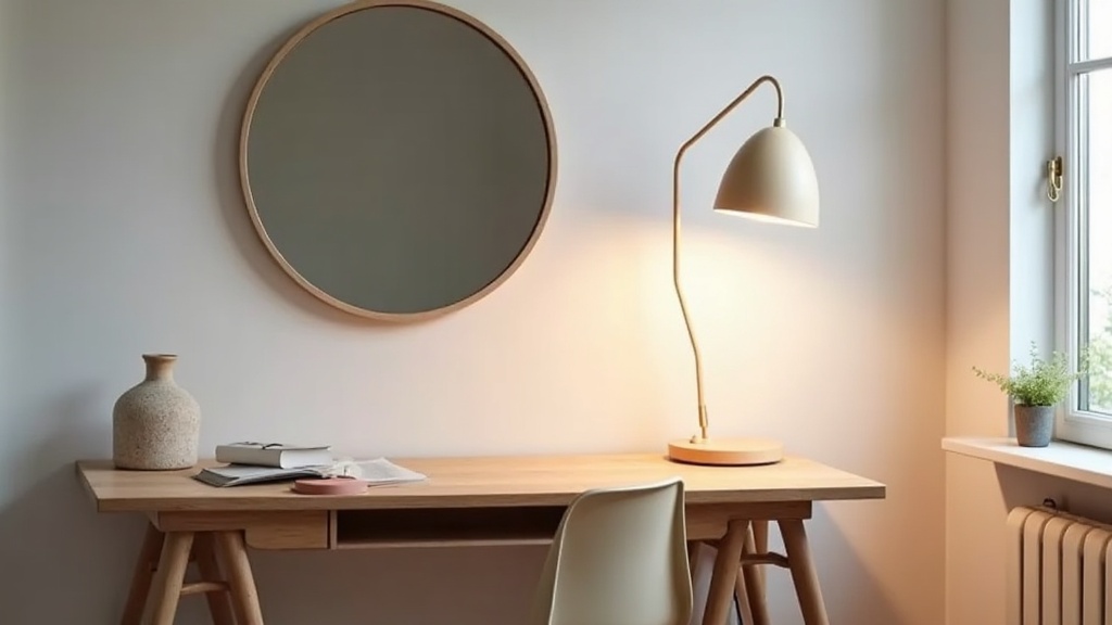 Layered warm lighting in a north-facing home office without overhead light