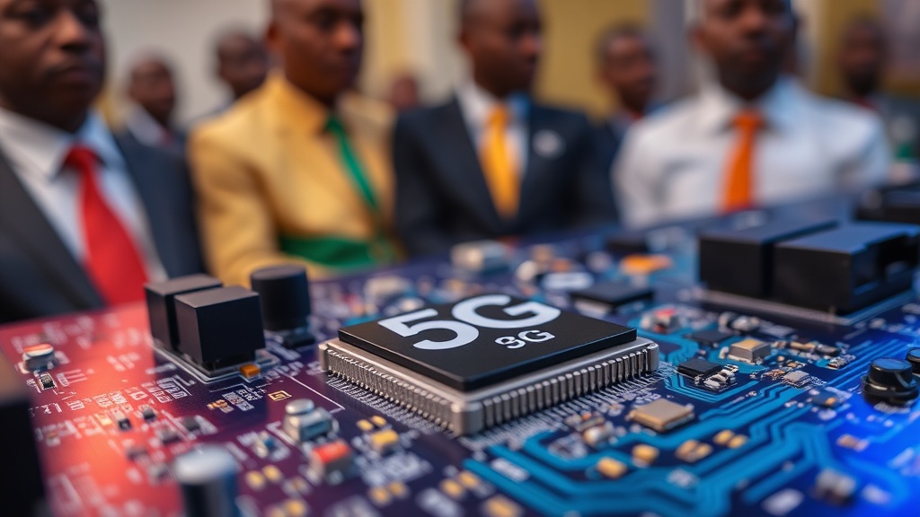 Ghanaian government officials and telecom executives at a 5G rollout announcement event.