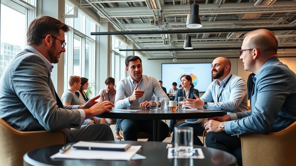 European venture capital fund managers discussing investment strategies at a conference