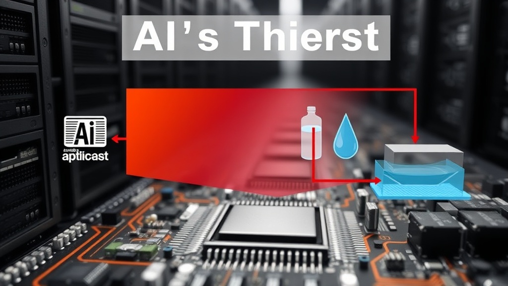 Diagram illustrating the relationship between AI servers, heat generation, and water-based cooling systems in a data center.
