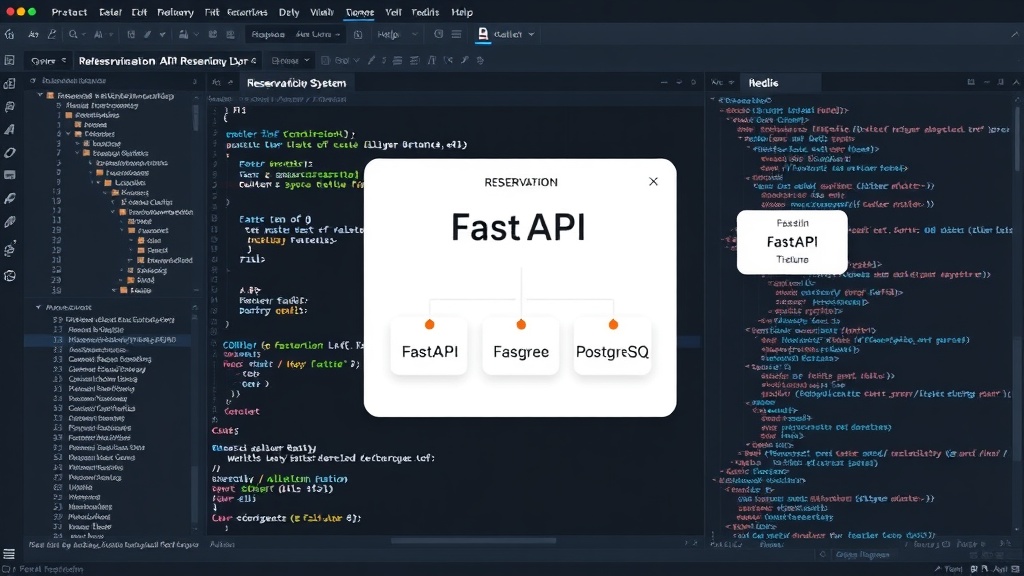 FastAPI, PostgreSQL, Redis, and SQLAlchemy architecture diagram for reservation system