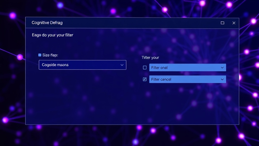 User interface of Cognitive Defrag showing input fields and filtering options