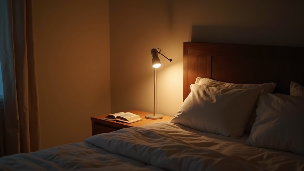 Layered bedroom lighting with ambient floor lamp, table lamp and task reading light