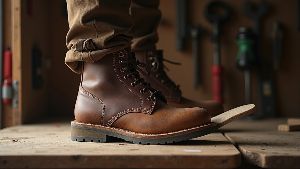 Thick insoles for boots on a job site workbench