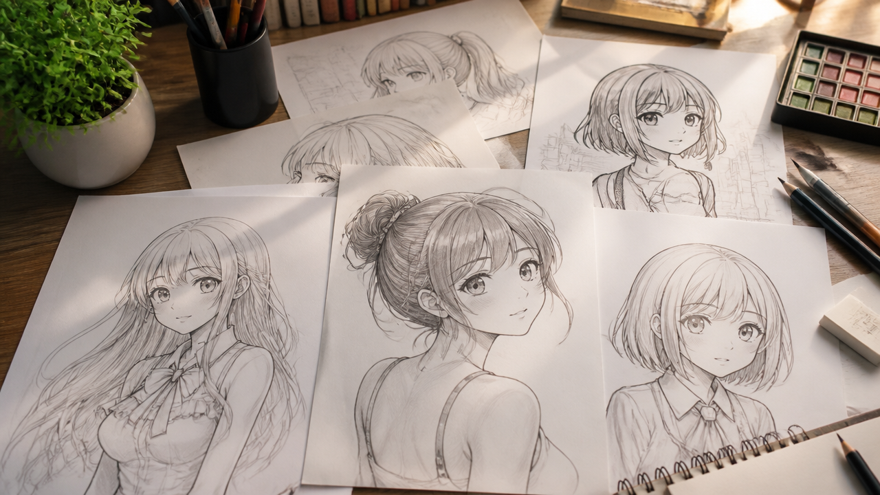 11 Gorgeous Anime Female Sketch References That Upgrade Your Art Fast 2 11 Gorgeous Anime Female Sketch References for Artists