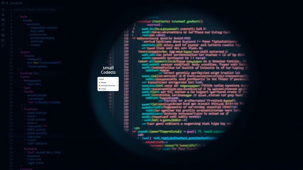 Diagram illustrating a small code snippet viewed through a keyhole versus a full codebase overview.