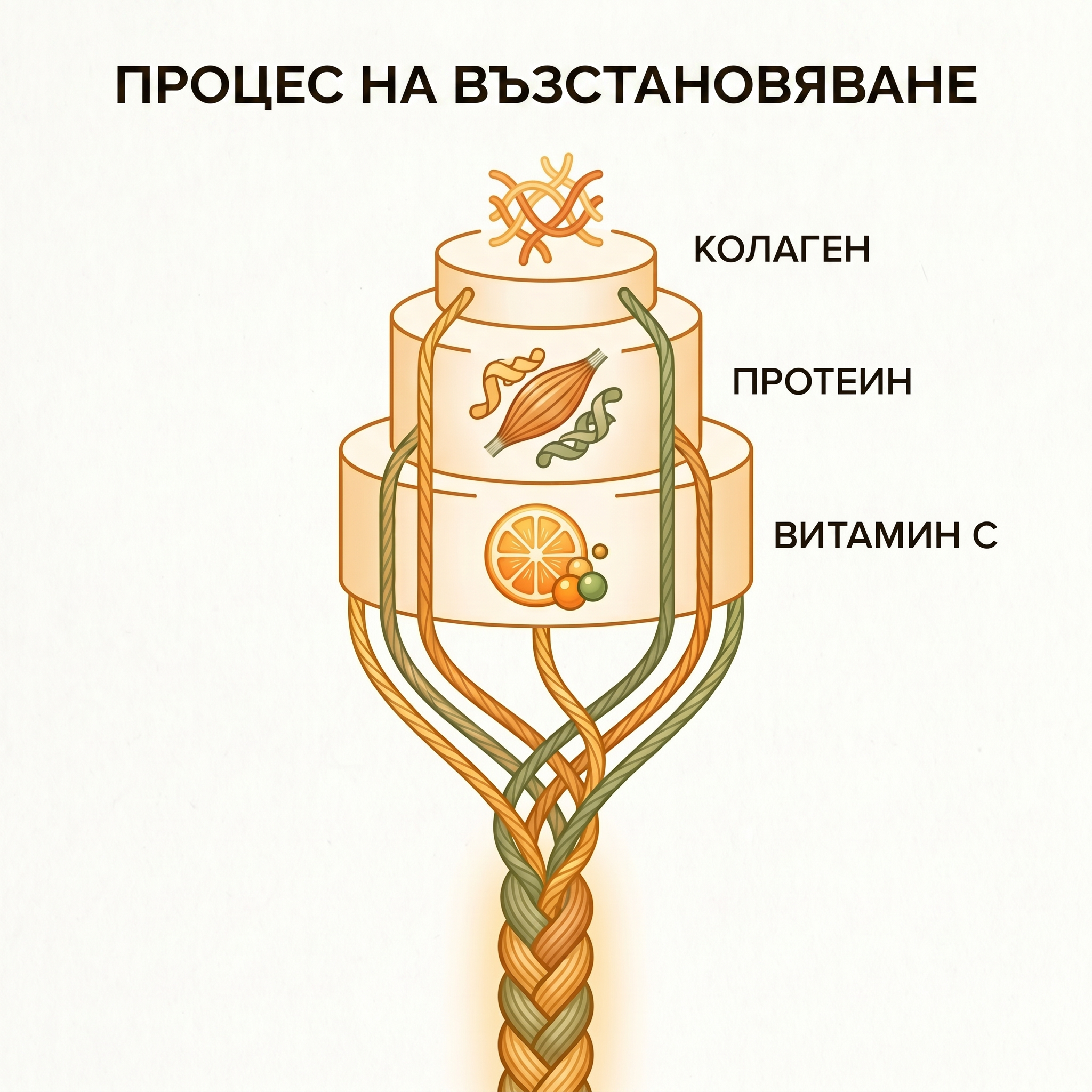 Механизъм на три нива - колаген, протеин и витамин C, които изграждат съединителната тъкан