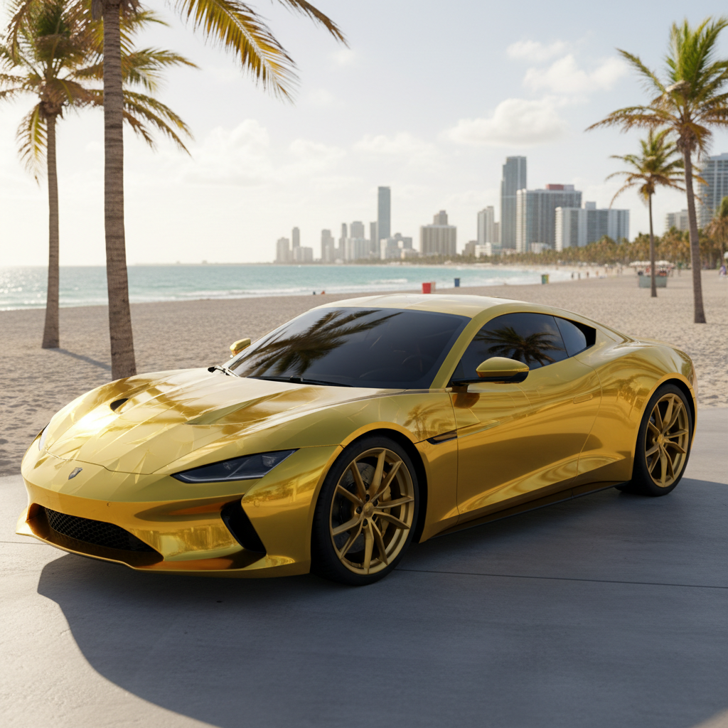Luxury sports car with premium metallic vinyl wrap in Miami