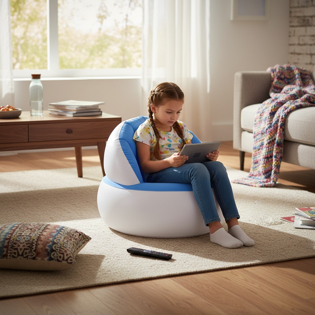 Child reading in chair