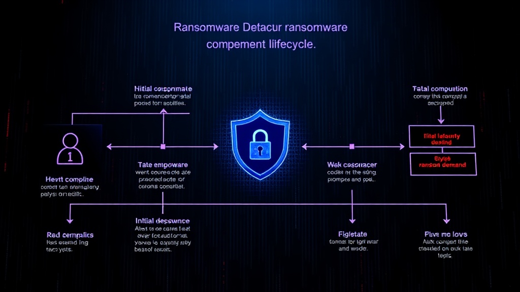 Diagram illustrating the Ryuk ransomware attack lifecycle from initial compromise to ransom demand.