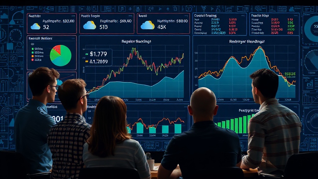 A SaaS team reviewing a complex cloud spending dashboard with fluctuating cost lines