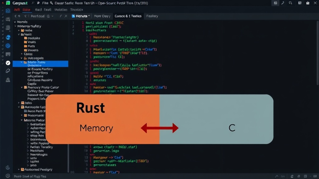 Conceptual diagram illustrating Rust's memory safety features compared to C