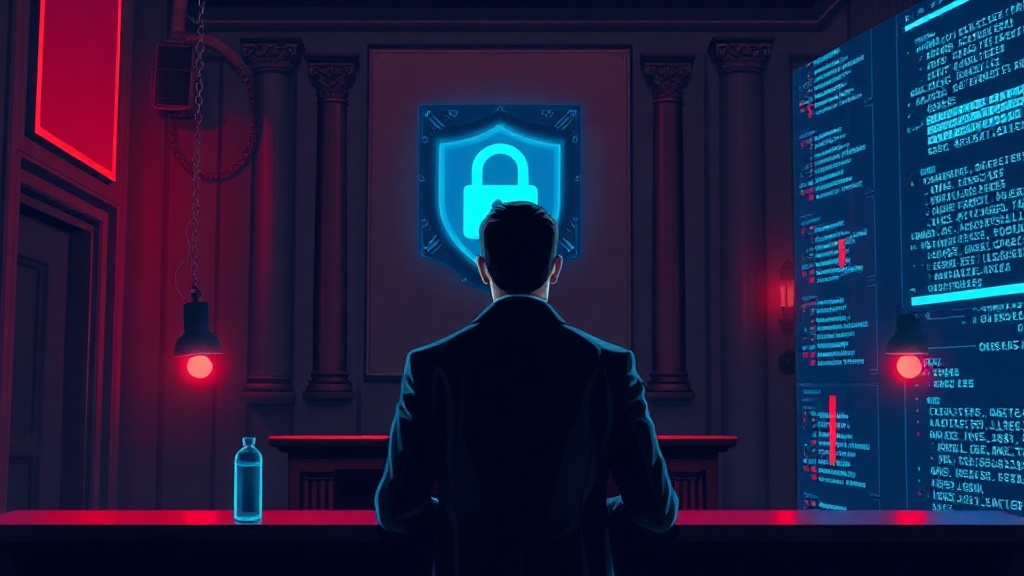 A courtroom illustration depicting a defendant standing before a judge