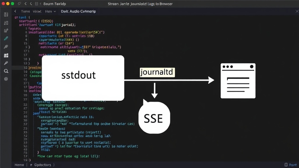 Diagram showing application stdout -> journald -> journalctl -> SSE stream to browser
