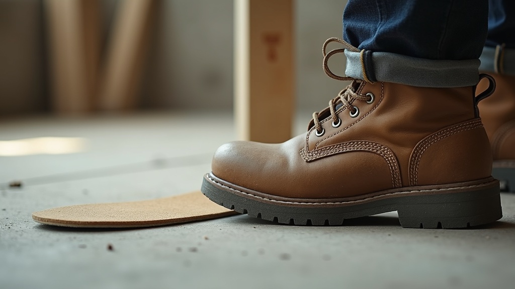 Plantillas para botas de trabajo sobre suelo de obra