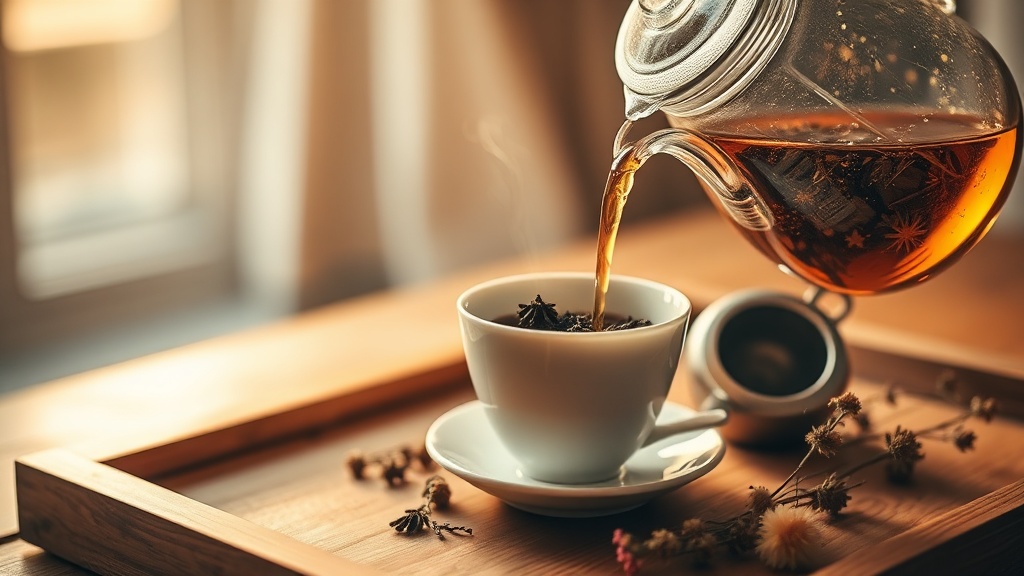 Infusion de thé en feuilles dans une théière en verre, service élégant