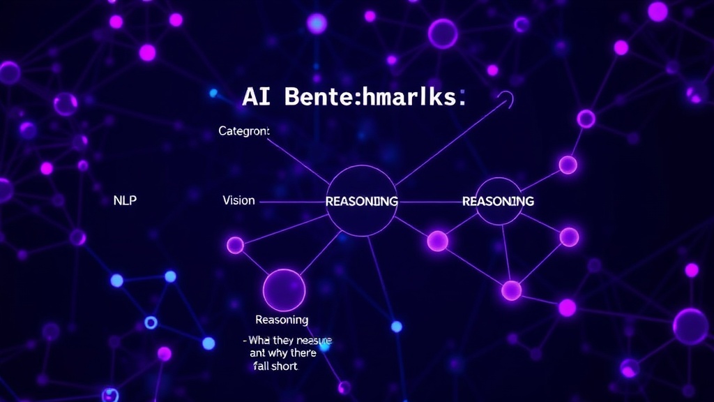 Diagram illustrating common AI benchmark categories like NLP, vision, and reasoning