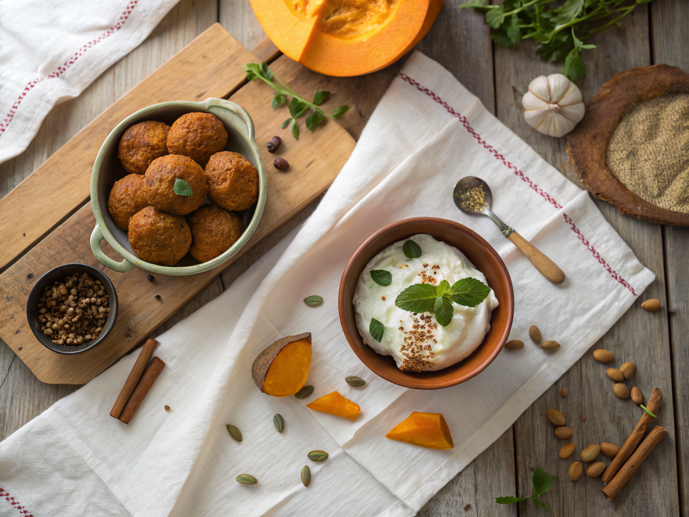 Lebanese Pumpkin Kibbeh with Minted Yogurt