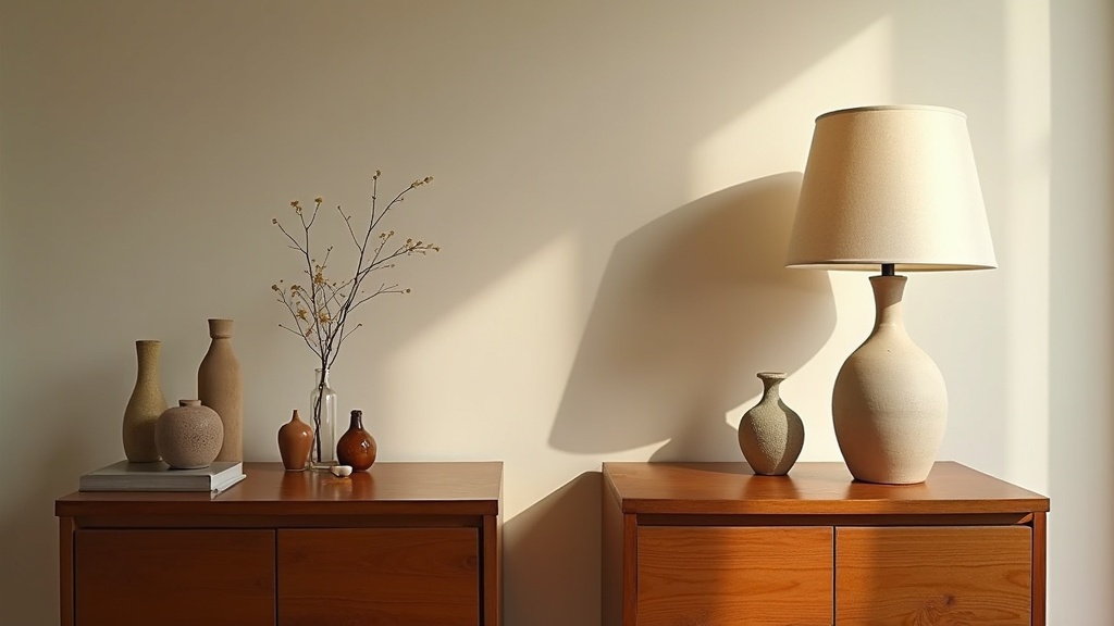 Comparison between a cluttered console table and a calm well-spaced one