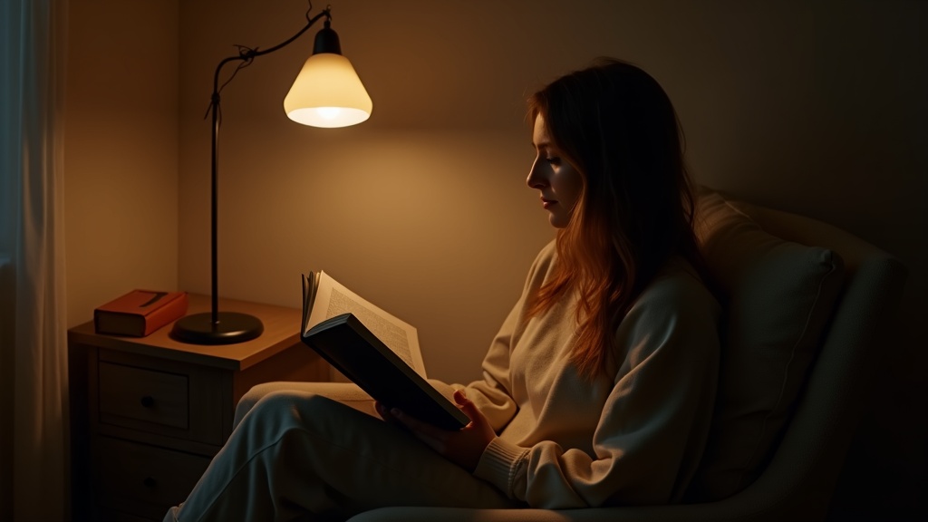 Table lamp positioned correctly for reading without glare in a cozy armchair setting