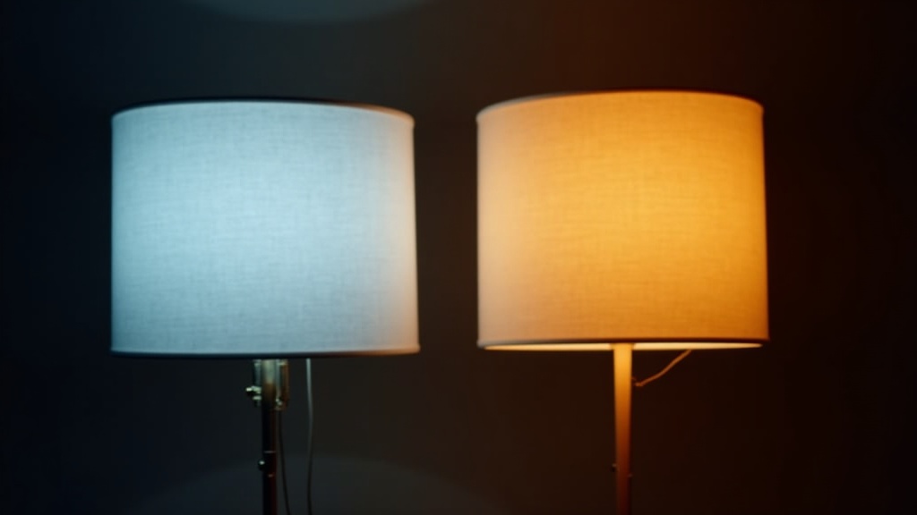Comparison of cool versus warm light temperature from two minimalist floor lamp shades