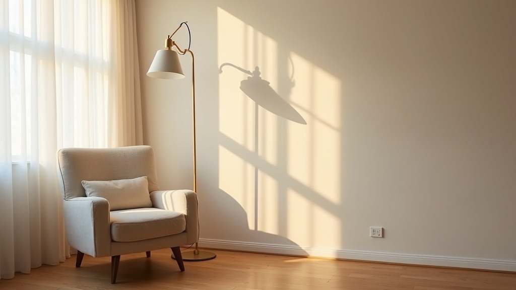 Minimalist floor lamp beside an armchair in a Scandinavian apartment corner