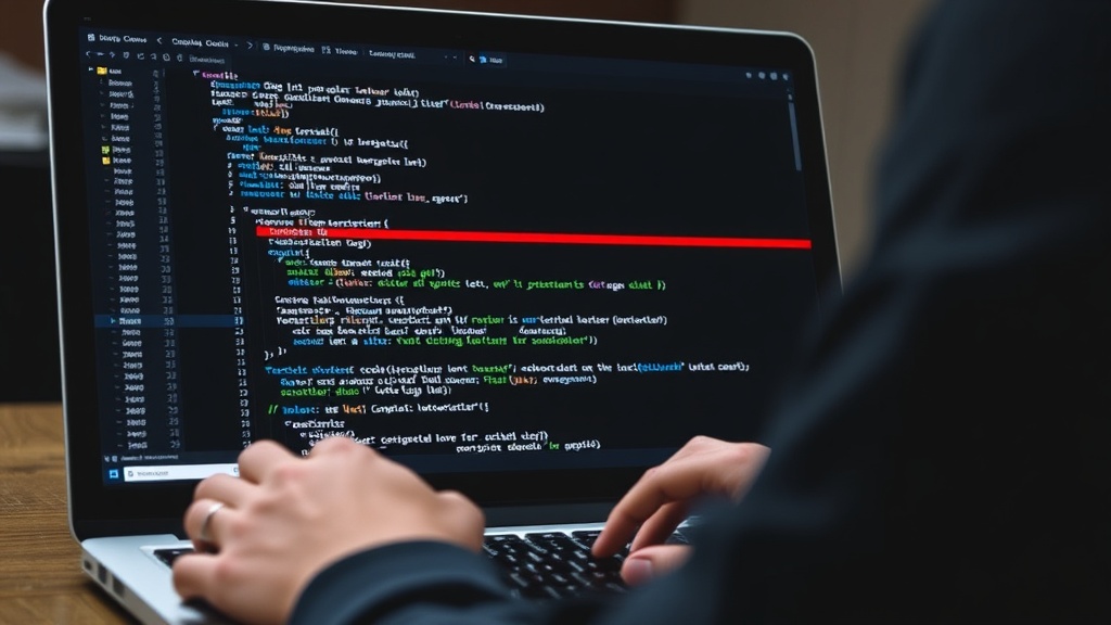 Developer typing Git commands in a terminal window on a laptop.