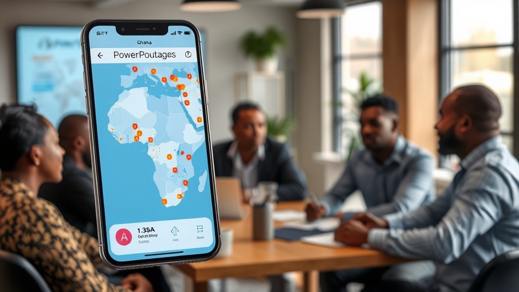 PowerPulse app interface showing a map of reported outages in Ghana