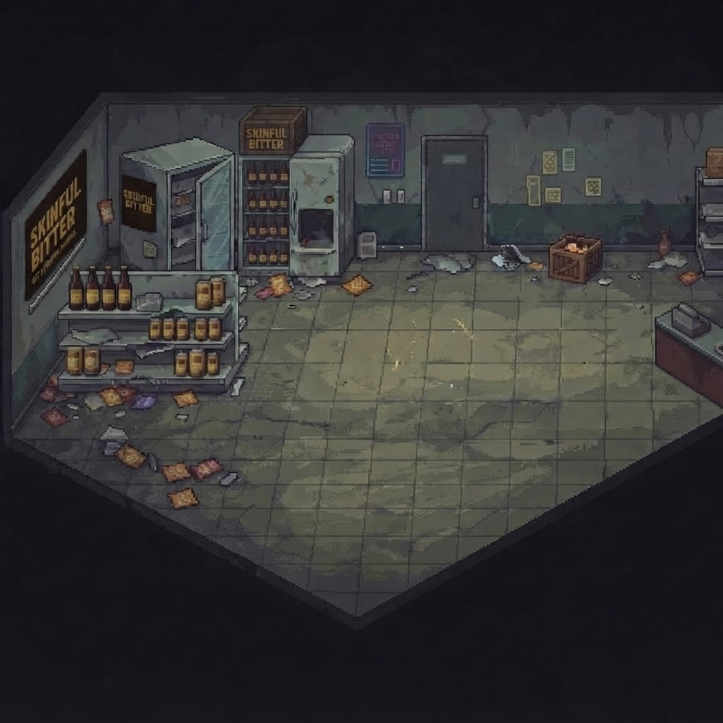 Image: Edit this pixel art game background. Same derelict
