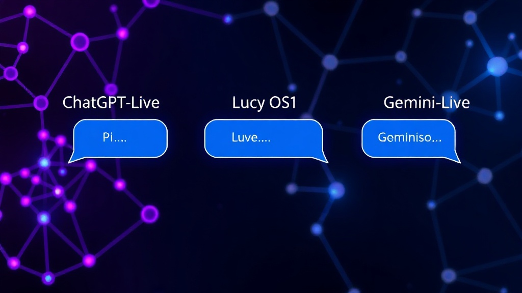 User interface comparison of ChatGPT-Live, Pi, Lucy OS1, and Gemini-Live during a conversational exchange