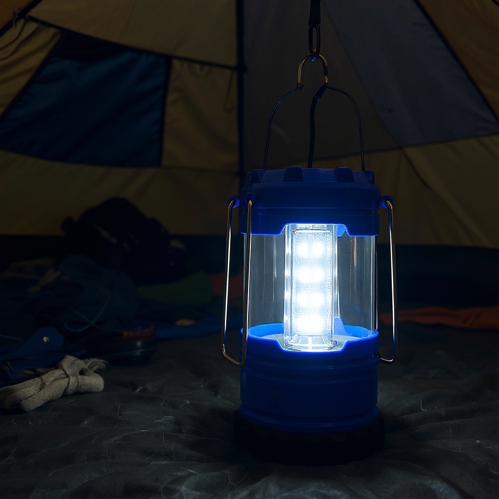 Customer using lantern during power outage at home