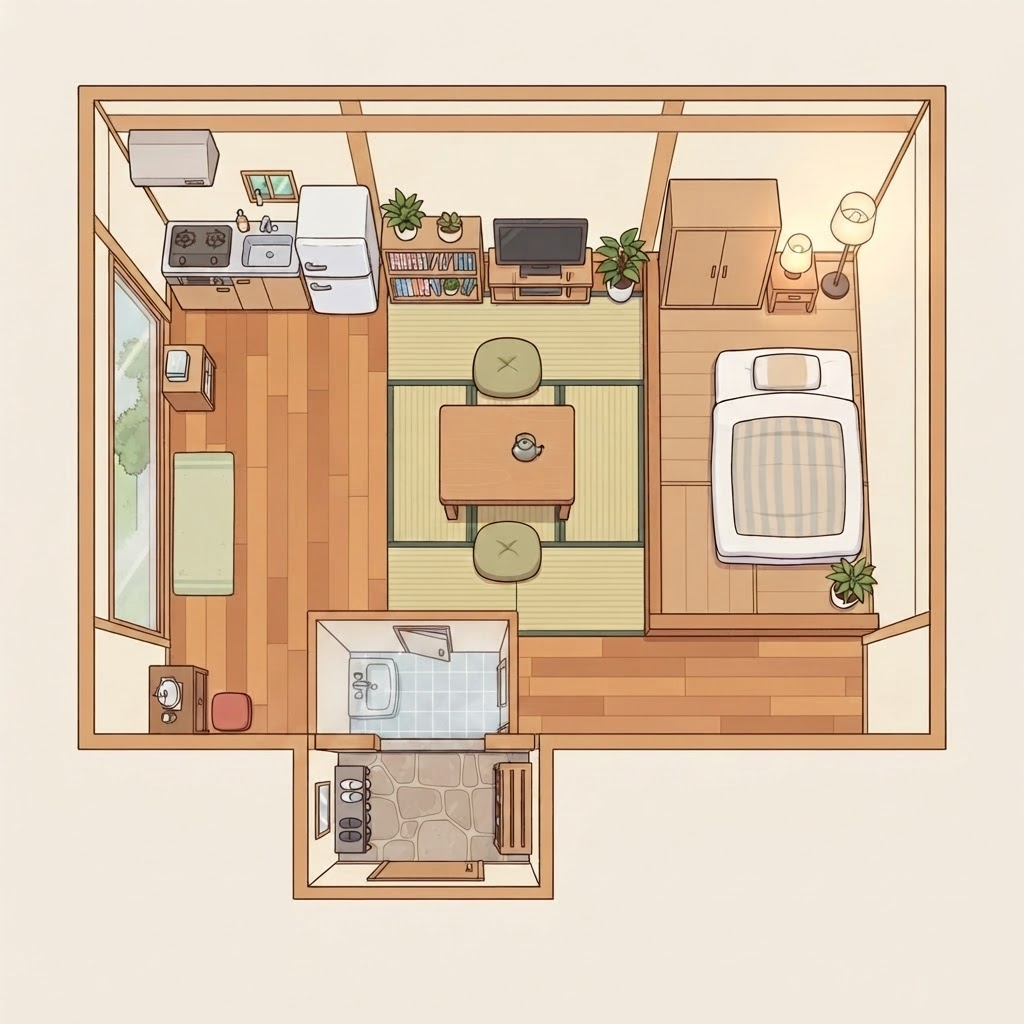Image: Edit this top-down 2D house interior illustration,