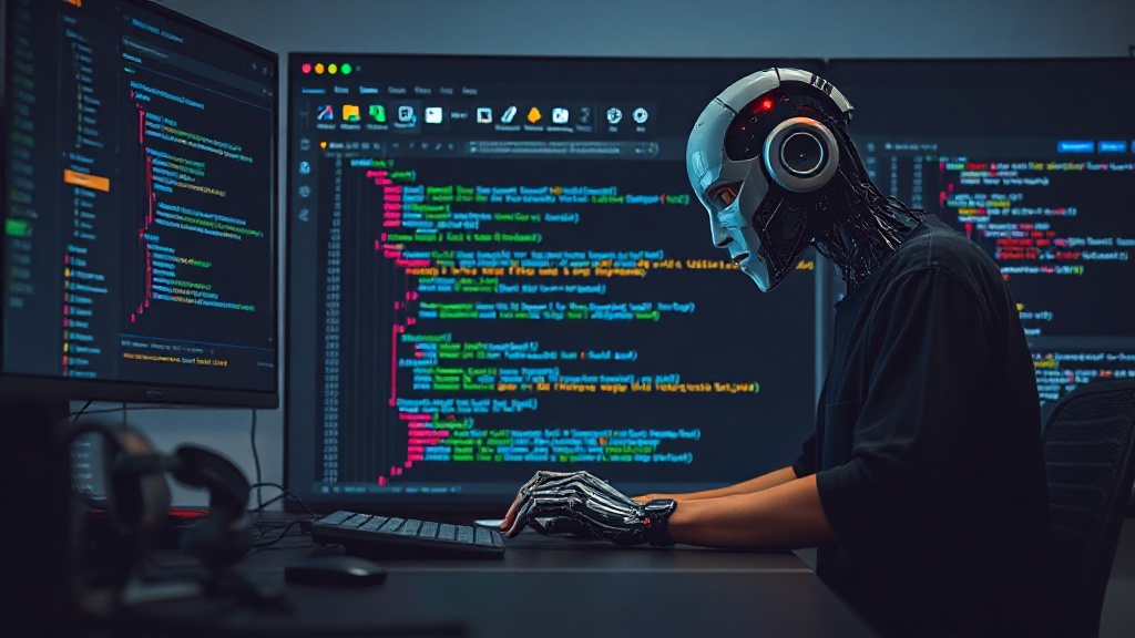 Developer collaborating with an AI pair programmer on a complex algorithm