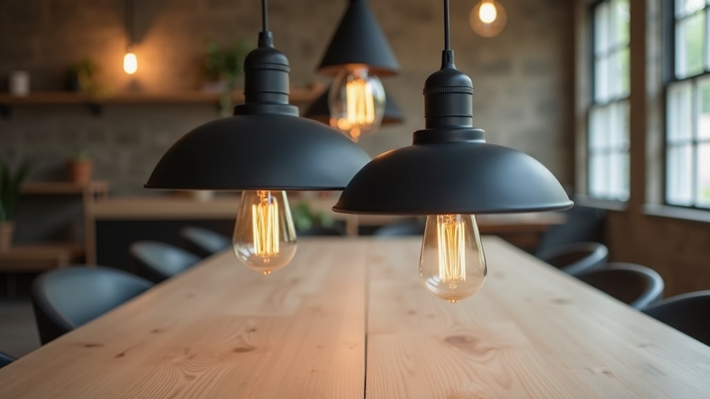 Pendant lights anchoring a dining zone in an open plan room