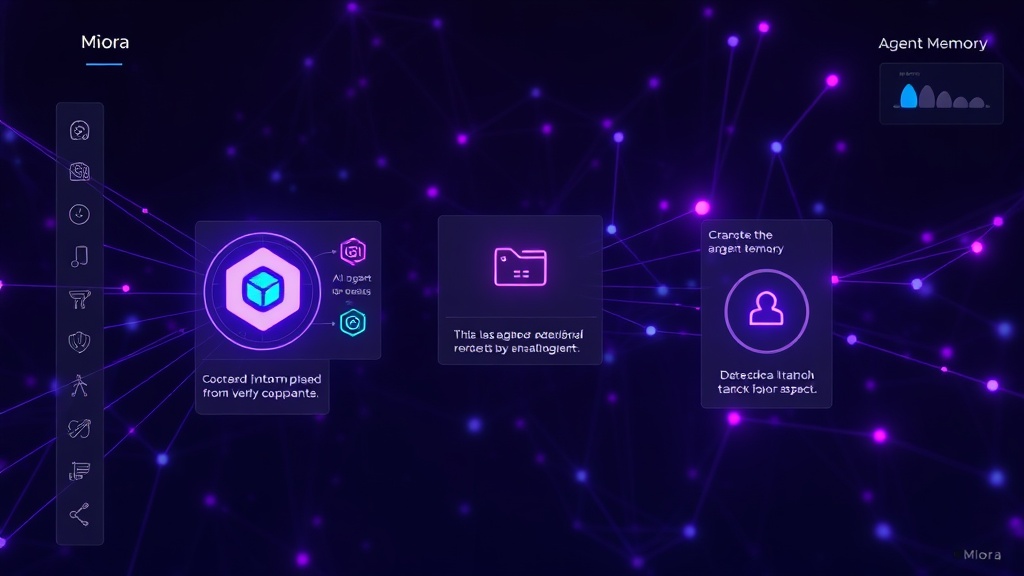 Miora's AI canvas interface showing interactive design elements and agent memory prompts