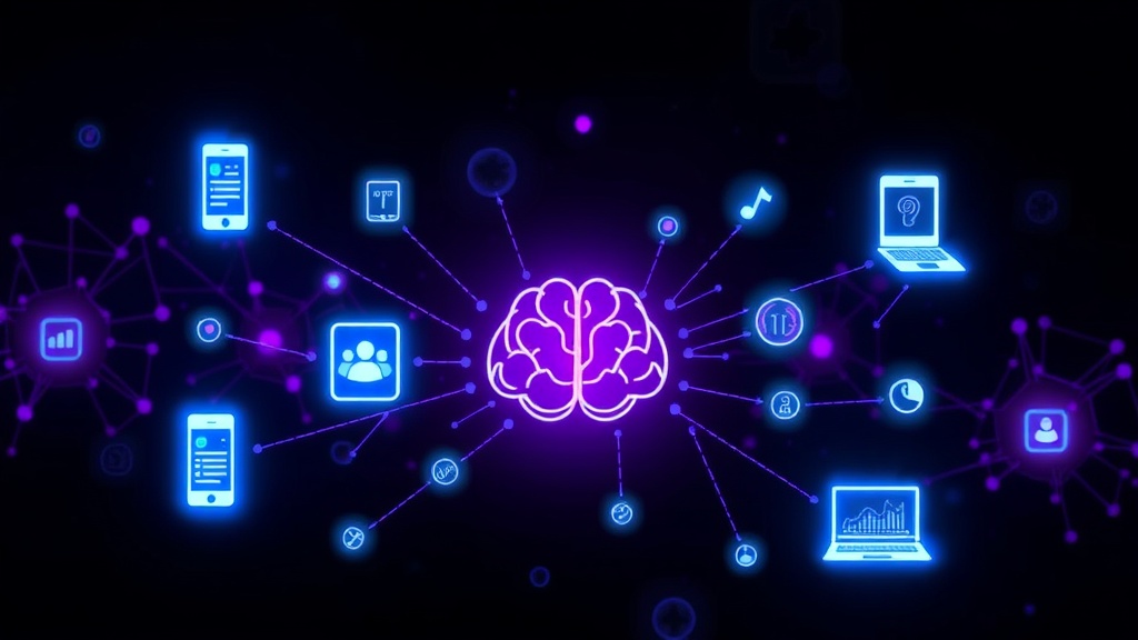 Conceptual diagram showing data flow from various apps into a central AI memory